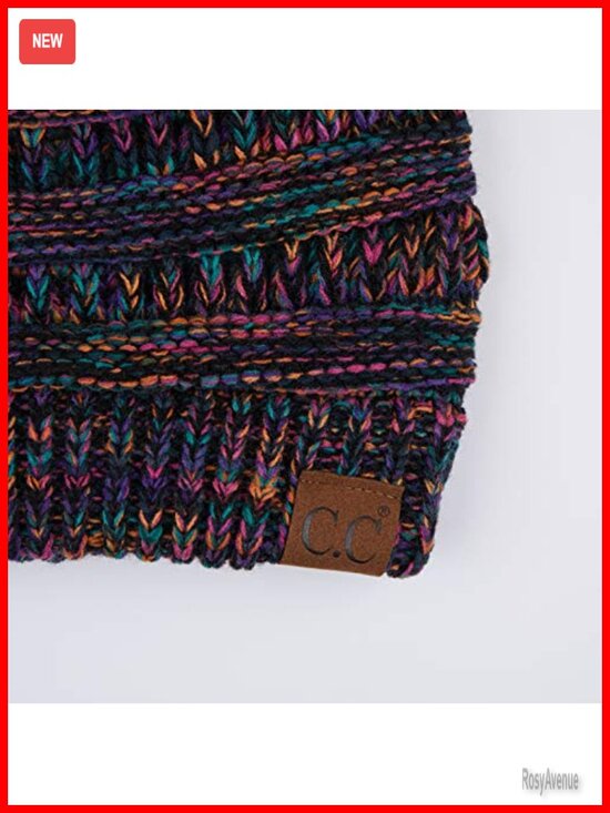 Soft Stretch Cable Knit Messy Bun Ponytail Beanie Winter Hat for Women